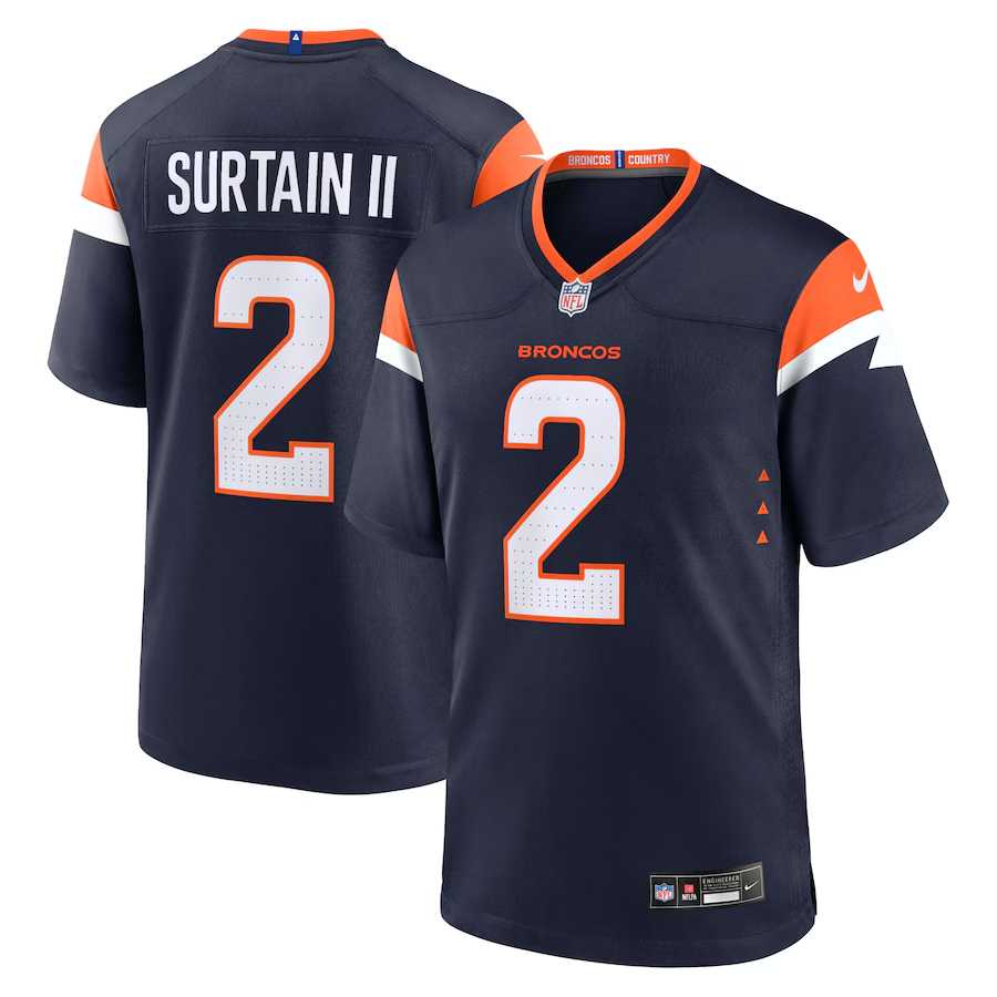 Mens Denver Broncos #2 Pat Surtain II Navy 2024 Game Stitched Jersey Dzhi->denver broncos->NFL Jersey